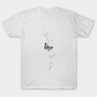 Minimalist Line art of love and butterfly T-Shirt